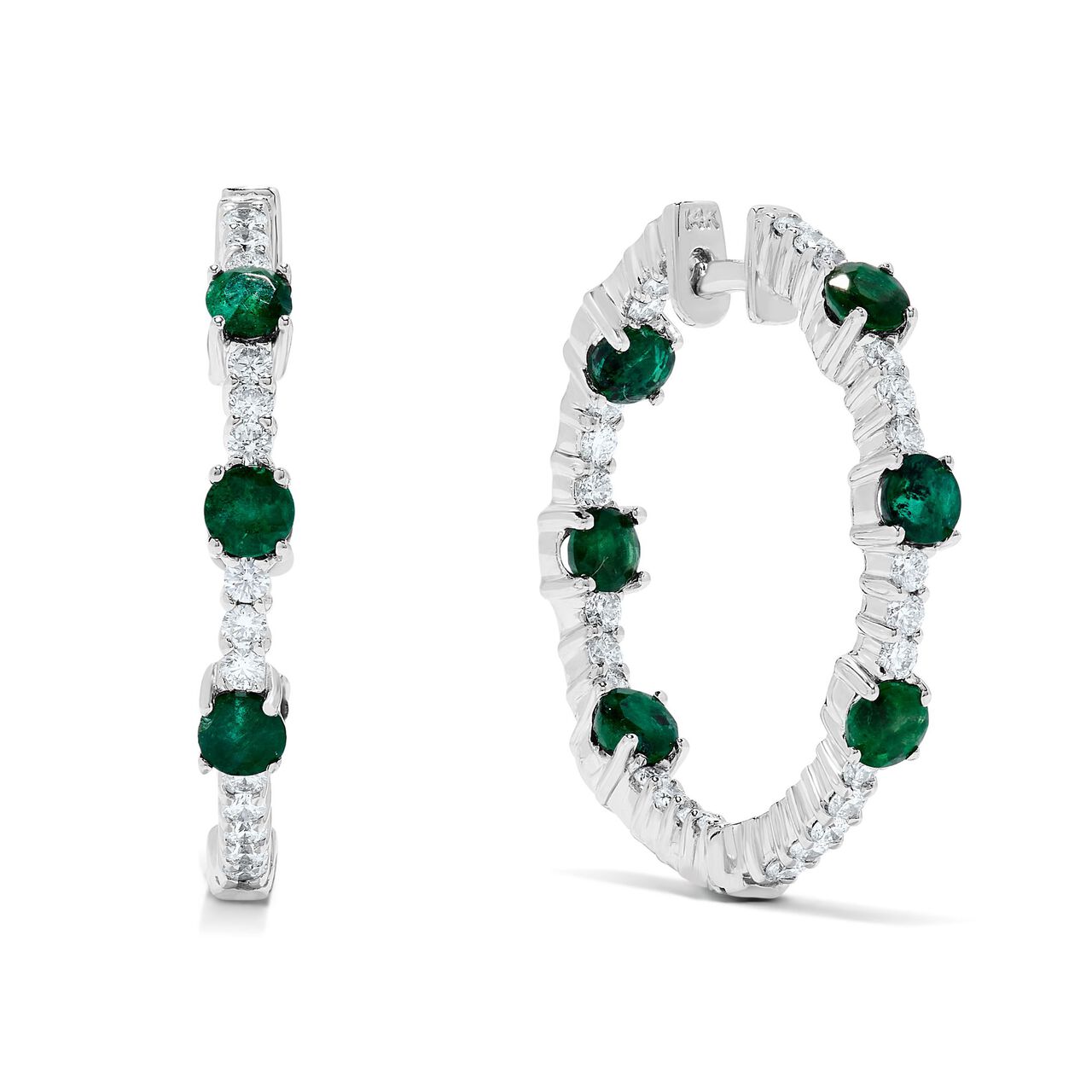 Maison Birks Salon White Gold Emerald and Diamond Hoop Earrings image number 0