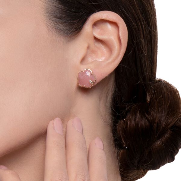 Boucles d'oreilles clous Petit Joli en or rose avec alcédoine rose et diamants