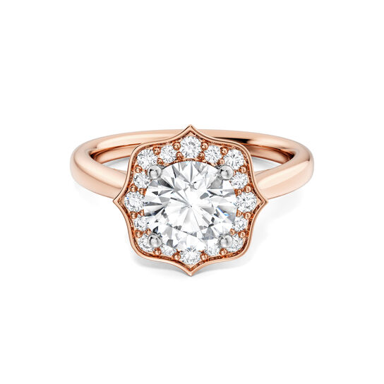 Birks 1879 Heirloom Round Solitaire Diamond Engagement Ring with Halo and Rose Gold Diamond Band image number 0