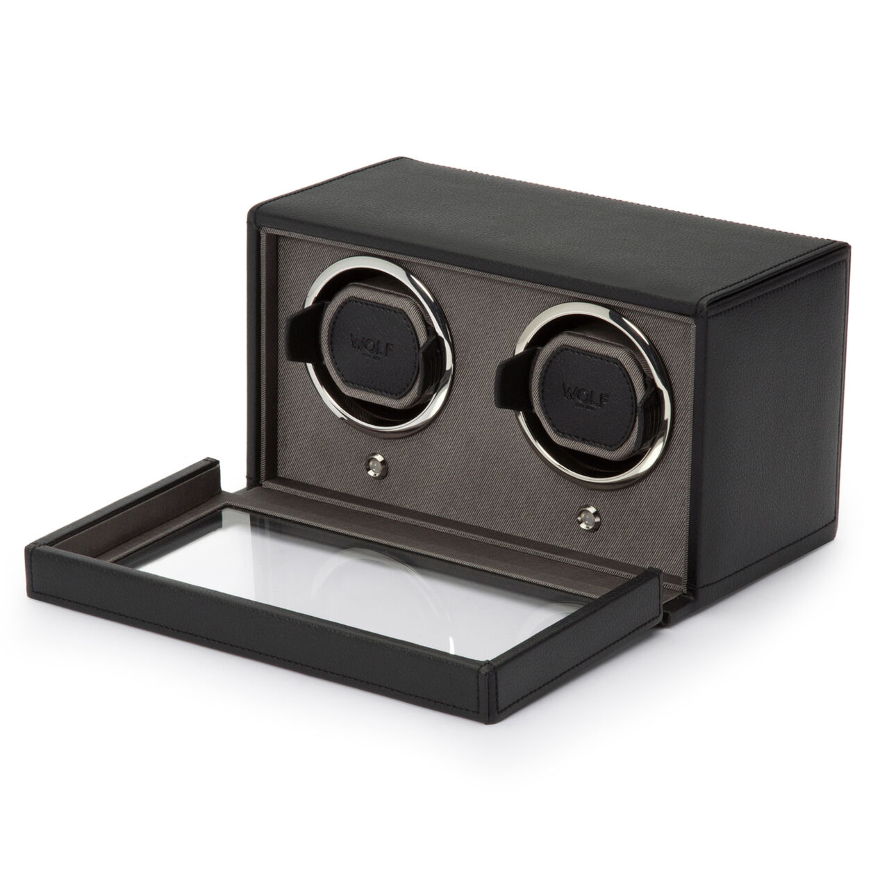 WOLF Cubs Black 2 Piece Watch Winder with Cover - Open Angle image number 3