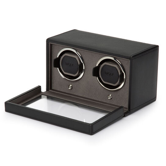 WOLF Cubs Black 2 Piece Watch Winder with Cover - Open Angle image number 3