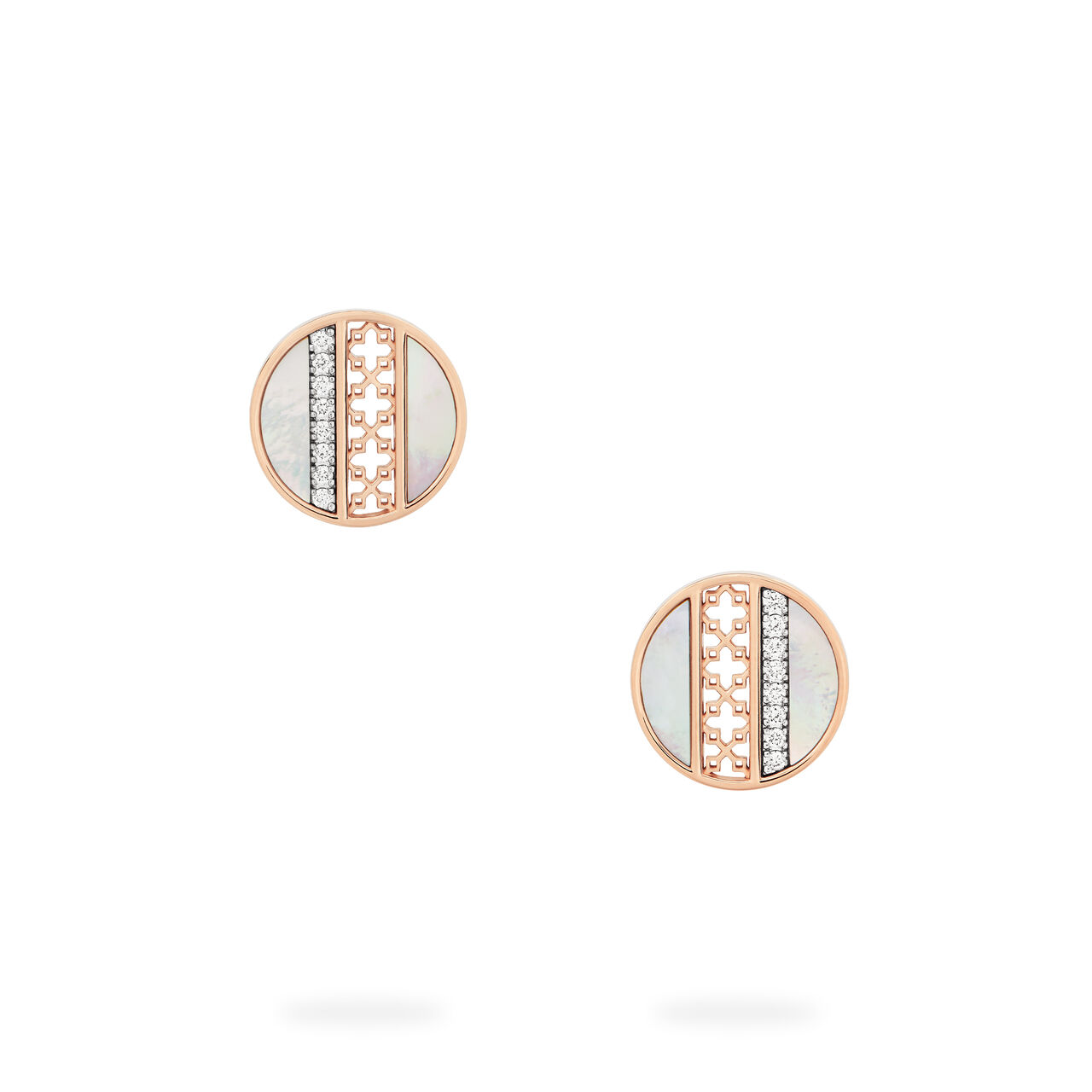 Mother-of-Pearl and Diamond Circle Earrings, Rose Gold Front image number 0