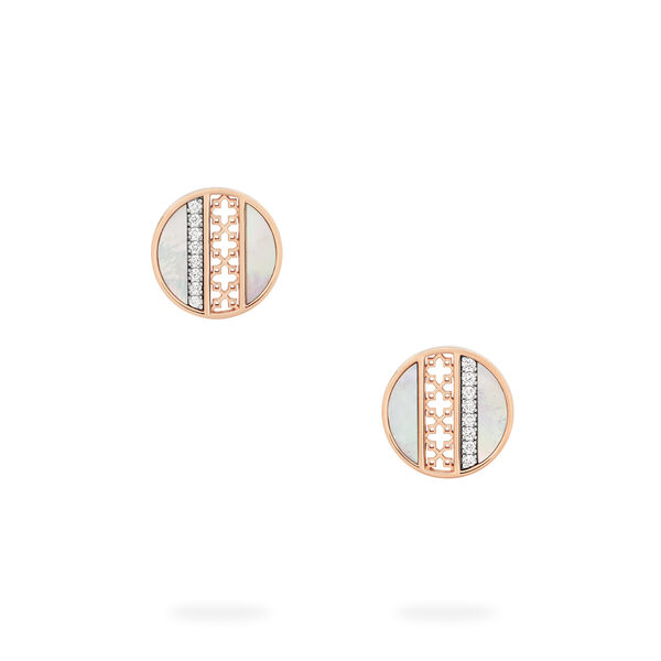 Mother-of-Pearl and Diamond Circle Earrings, Rose Gold