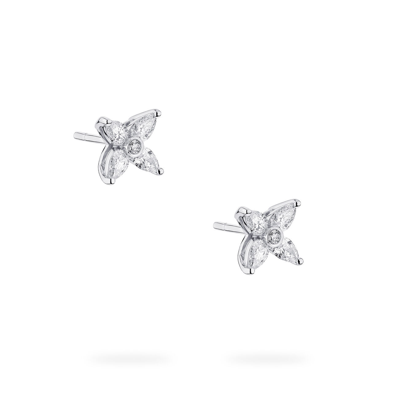 Side profile of Birks Essentials Floral Diamond Stud Earrings in white gold image number 2