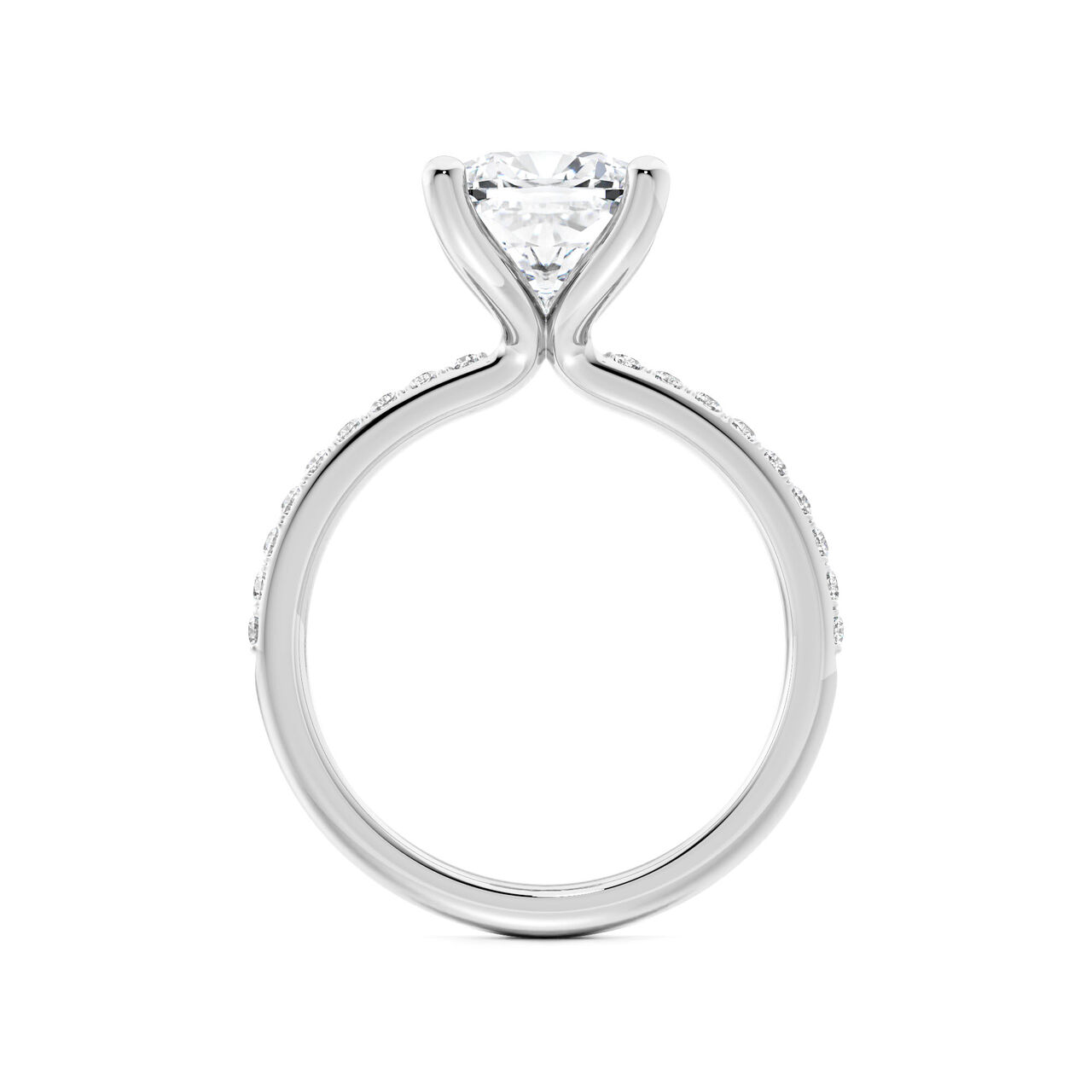 Cushion-cut diamond pavé engagement ring in platinum, side view image number 2
