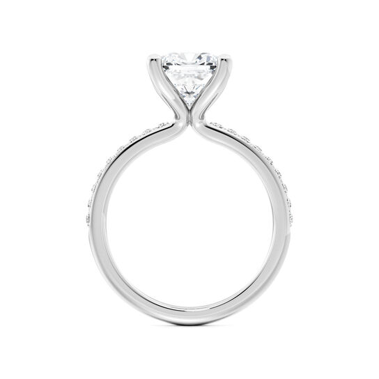 Cushion-cut diamond pavé engagement ring in platinum, side view image number 2