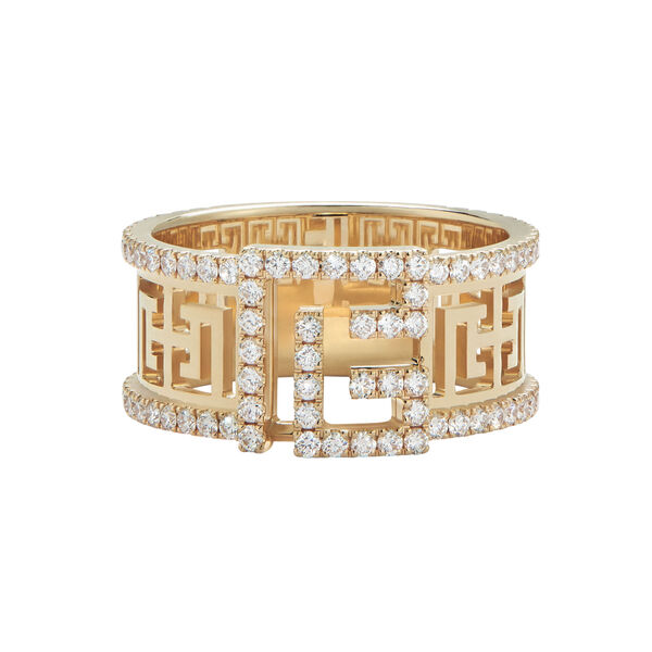 Labyrinth Frieze Yellow Gold and Diamond Pavé Ring