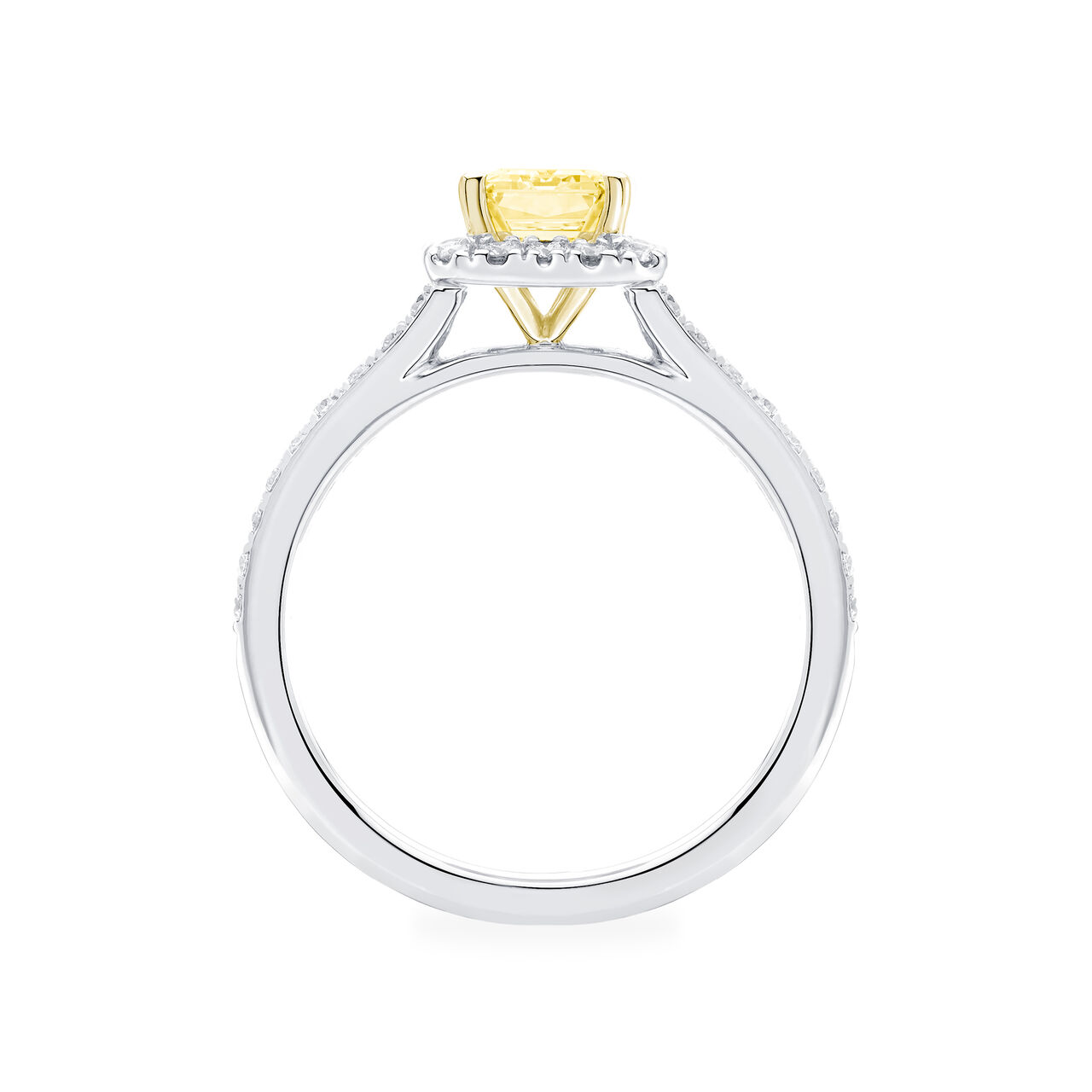 Birks Rosée du MatinEmerald Cut Yellow Diamond Engagement Ring with Halo and Pavé Band Side image number 2