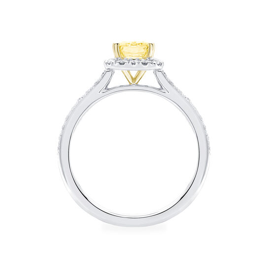 Birks Rosée du MatinEmerald Cut Yellow Diamond Engagement Ring with Halo and Pavé Band Side image number 2