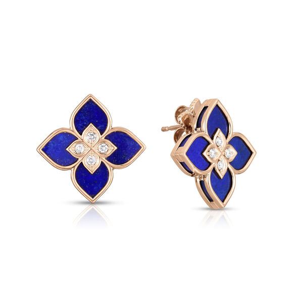 Venetian Princess Rose Gold Lapis-Lazuli and Diamond Stud Earrings