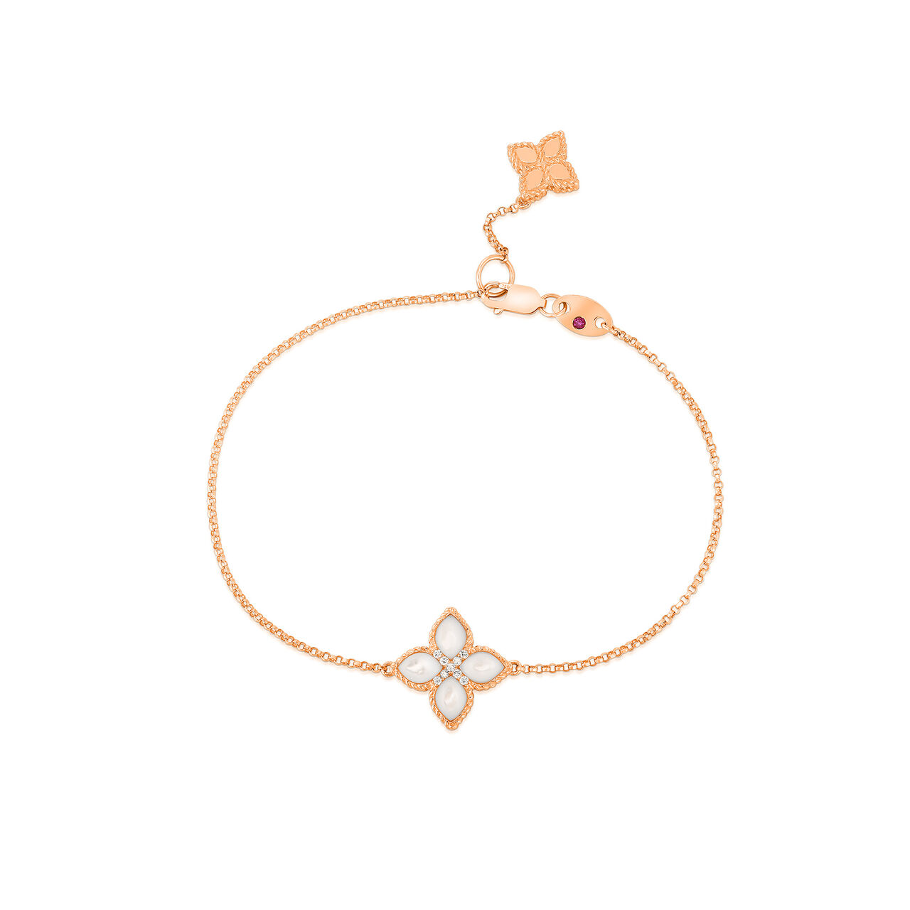 Bracelet chaîne Princess Flower en or rose nacre et diamants image number 0
