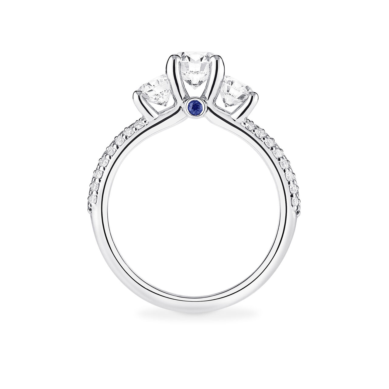 Birks Blue Three-Stone Pavé Diamond Engagement Ring - Side image number 4