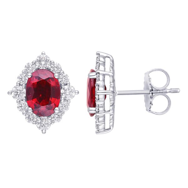 Oval Ruby and Diamond Halo Stud Earrings