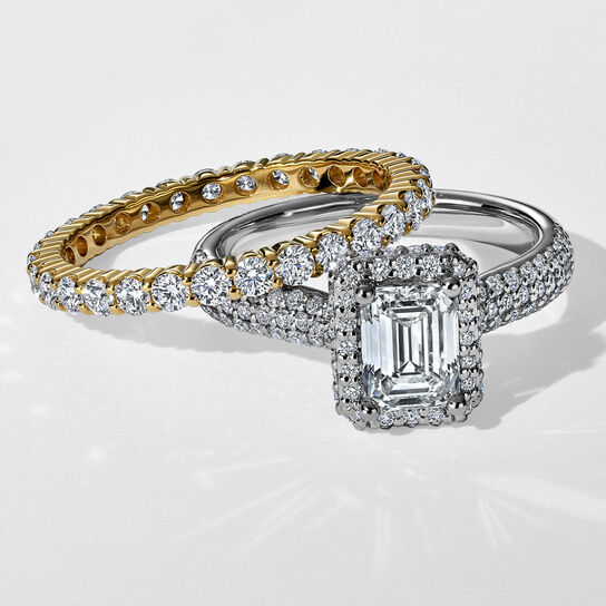 Emerald Cut Diamond Engagement Ring With Single Halo And Diamond Band  image number 2