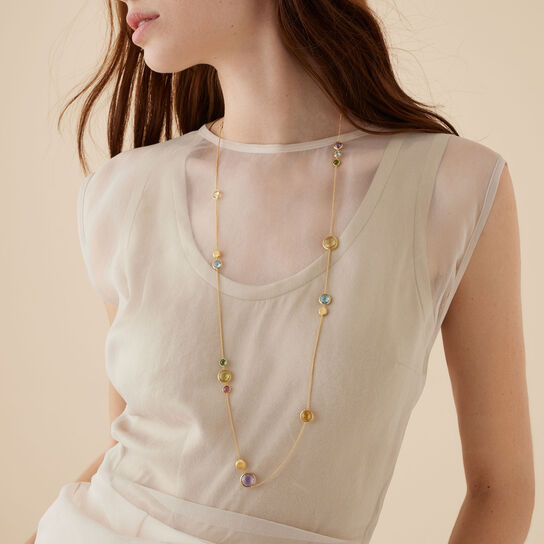 Marco Bicego Jaipur Colour Yellow Gold and Semi-Precious Gemstone Sautoir Necklace on model image number 1