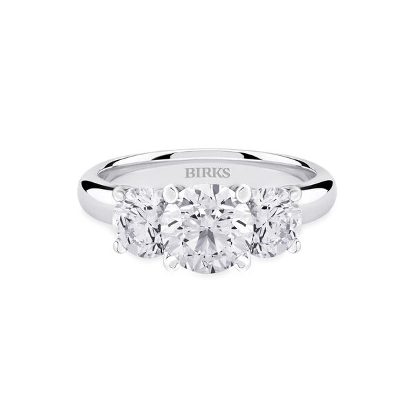 Round Three-Stone Diamond Engagement Ring with Sapphire Accent