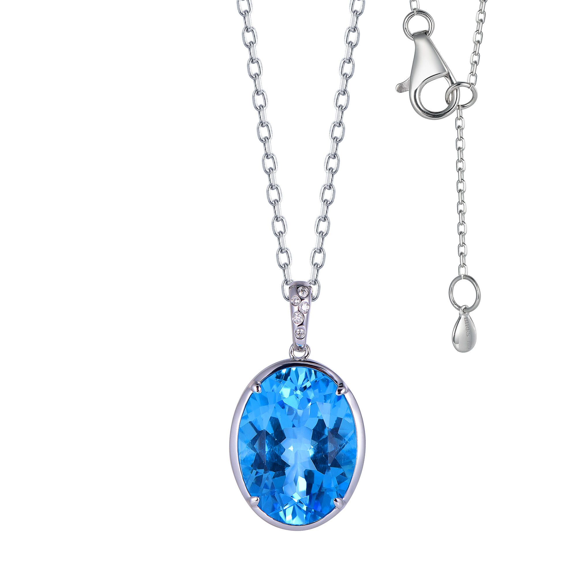 Oval Swiss Blue Topaz Pendant in White Gold