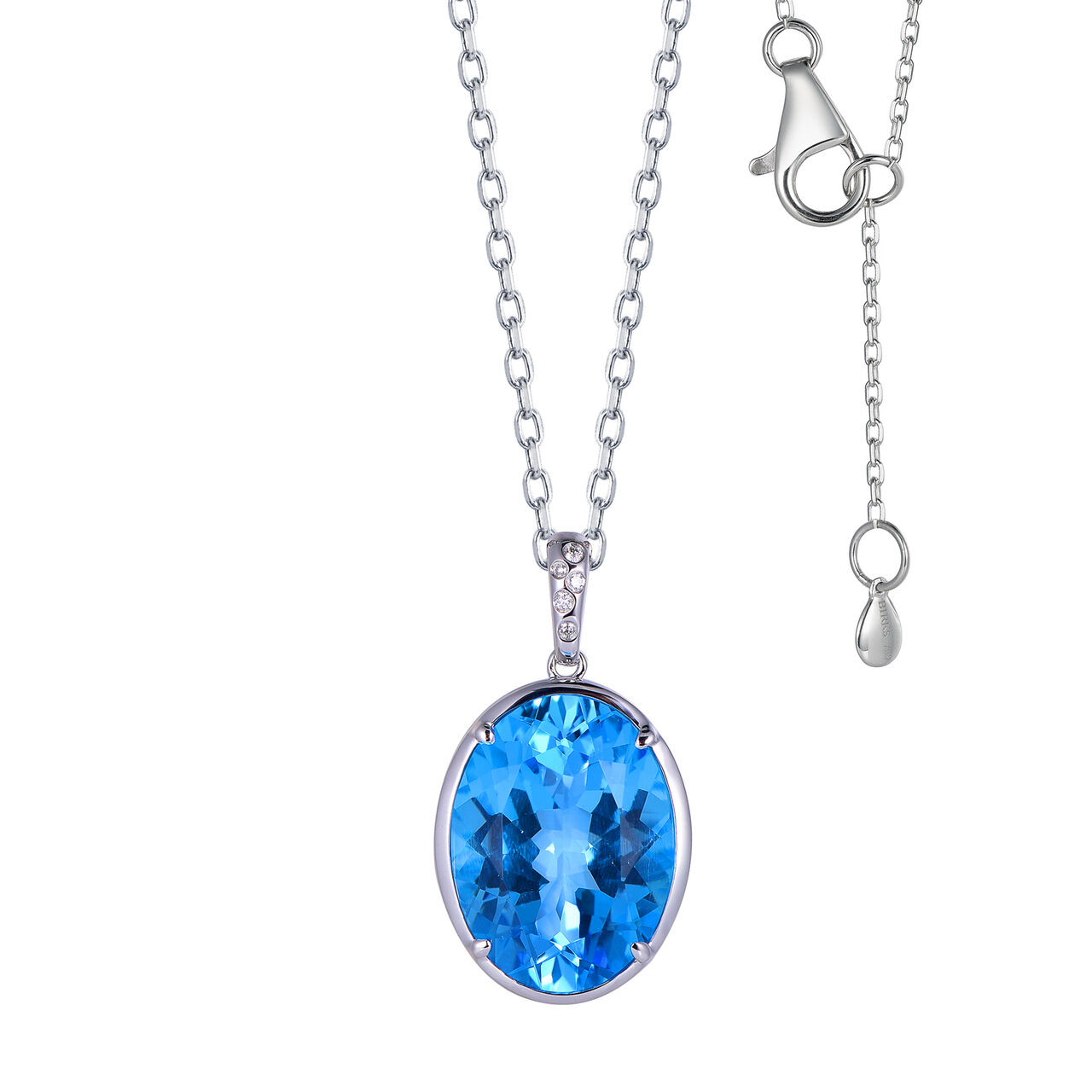 Oval Swiss Blue Topaz Pendant in White Gold image number 0
