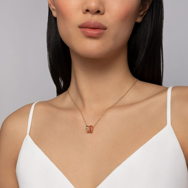 Red Enamel Yellow Gold Pendant