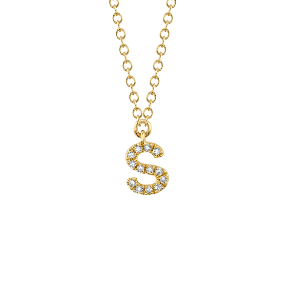 Initials Yellow Gold and Diamond Pavé Letter S Necklace