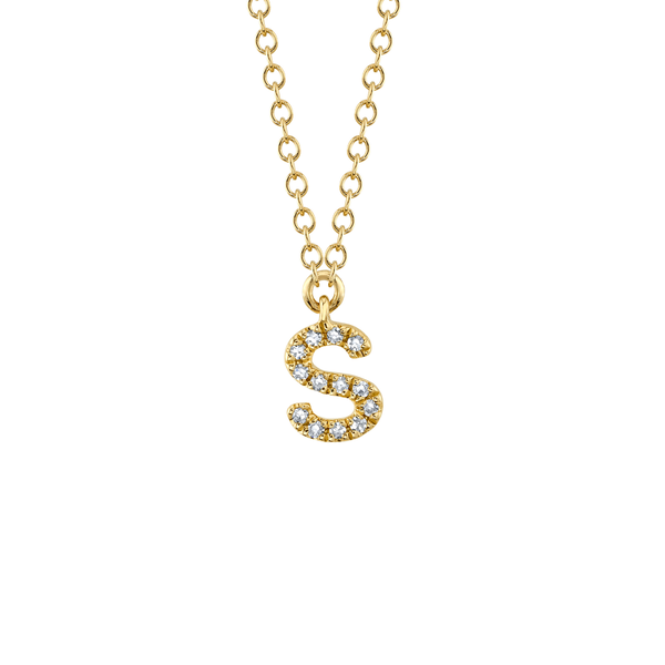 Initials Yellow Gold and Diamond Pav&eacute; Letter S Necklace