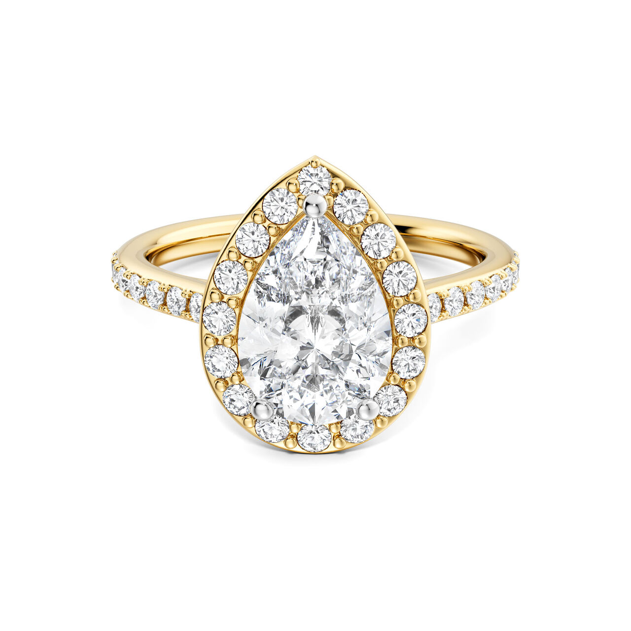 Birks Ros&eacute;e du Matin Pear-Cut Diamond Engagement Ring with Halo and Pav&eacute; Band in Yellow Gold image number 0
