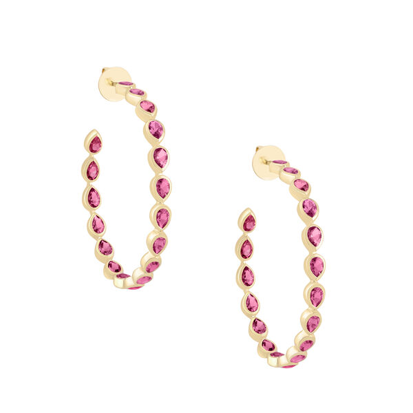 Pink Tourmaline Bezel Set Hoop Earrings