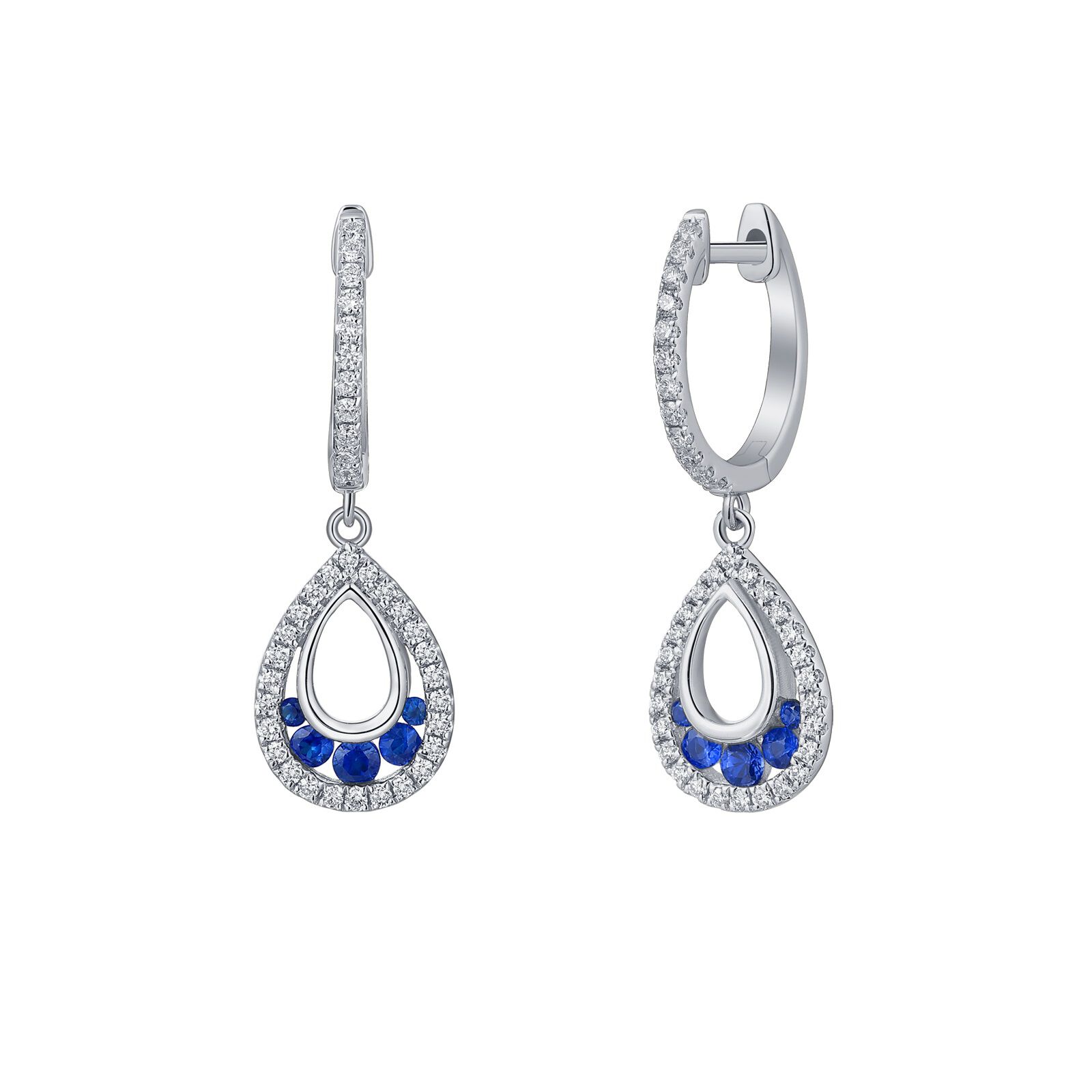 Sapphire and Diamond Tear Drop Earrings in White Gold