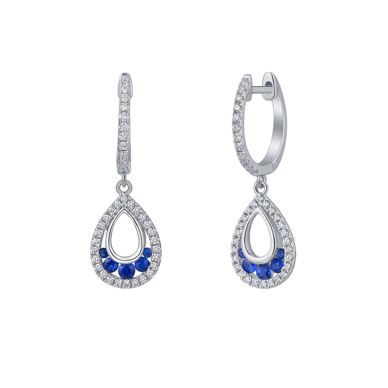 Boucles d'Oreilles Saphirs et Diamants forme de larme en Or Blanc image number 0