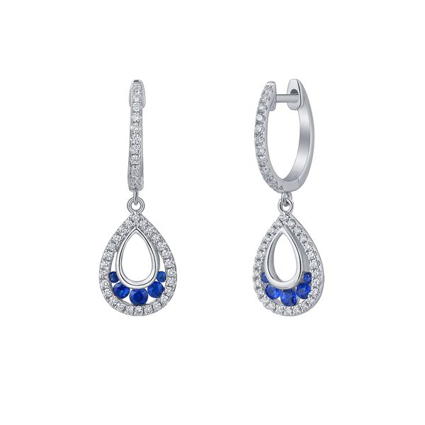 Boucles d'Oreilles Saphirs et Diamants forme de larme en Or Blanc