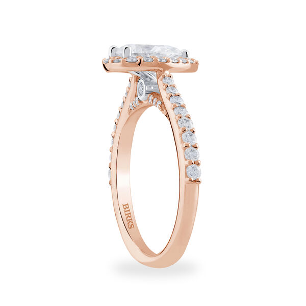 Bague de fiançailles à diamant oval avec simple halo et anneau en or rose orné de diamants