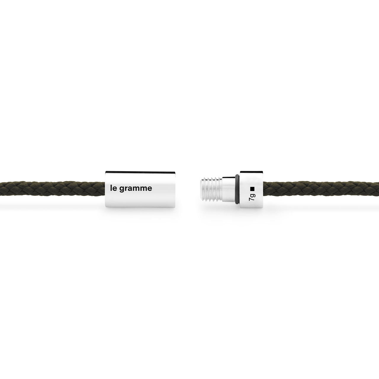Le Gramme 7g Polished Silver and Khaki Polyester Nato Cable Bracelet image number 3