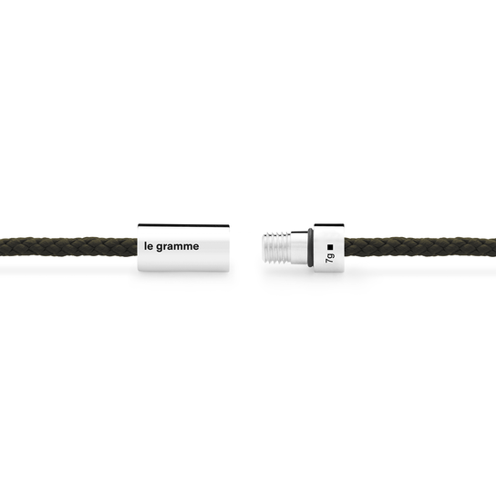 Le Gramme 7g Polished Silver and Khaki Polyester Nato Cable Bracelet image number 3