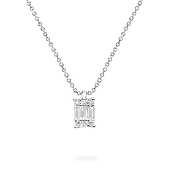 Pendentif en or blanc et diamants en forme de grappe rectangulaire, large