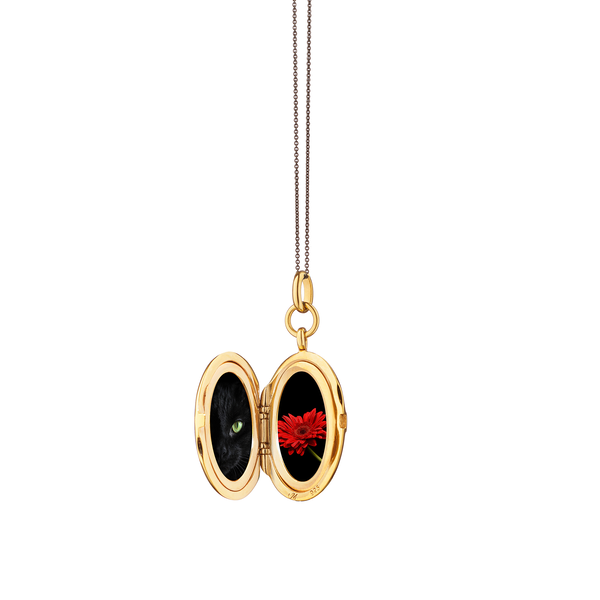 Médaillon Oval Locket X Color en vermeil d'or jaune avec émail noir
