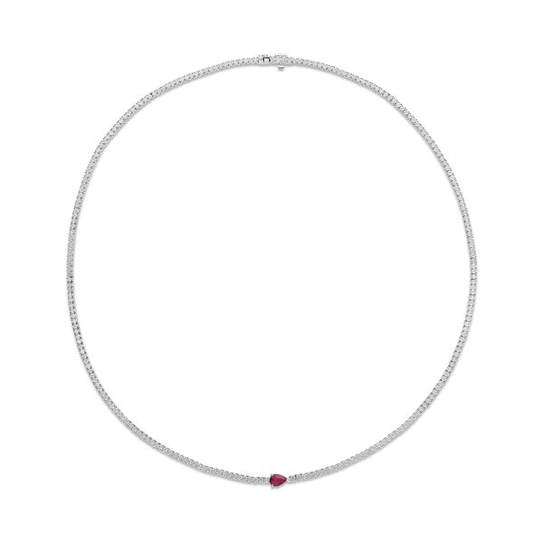 Collier en Or Blanc avec Diamants et Rubis
