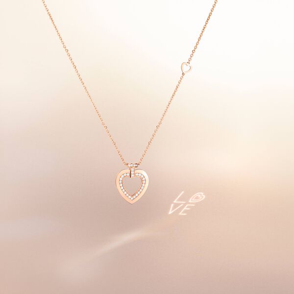 Pendentif Pretty Woman L♥VE Sunlight Message en or rose avec pavé de diamants, petit modèle