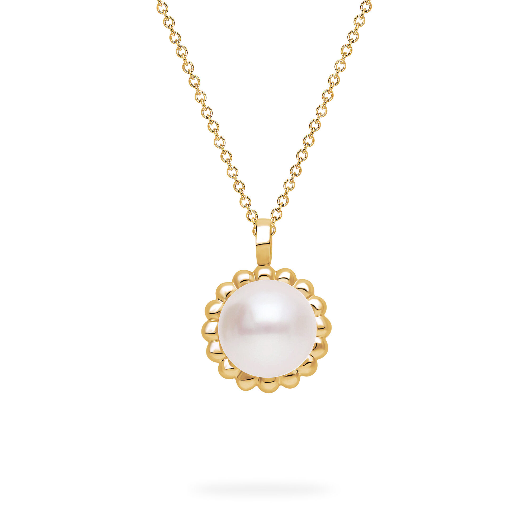 Yellow Gold Bead and Freshwater Pearl Pendant