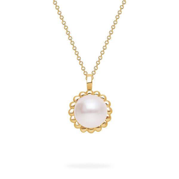 Yellow Gold Bead and Freshwater Pearl Pendant