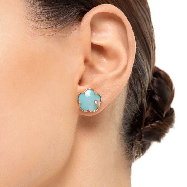 Petit Joli Rose Gold, Sea Moon and Diamond Stud Earrings
