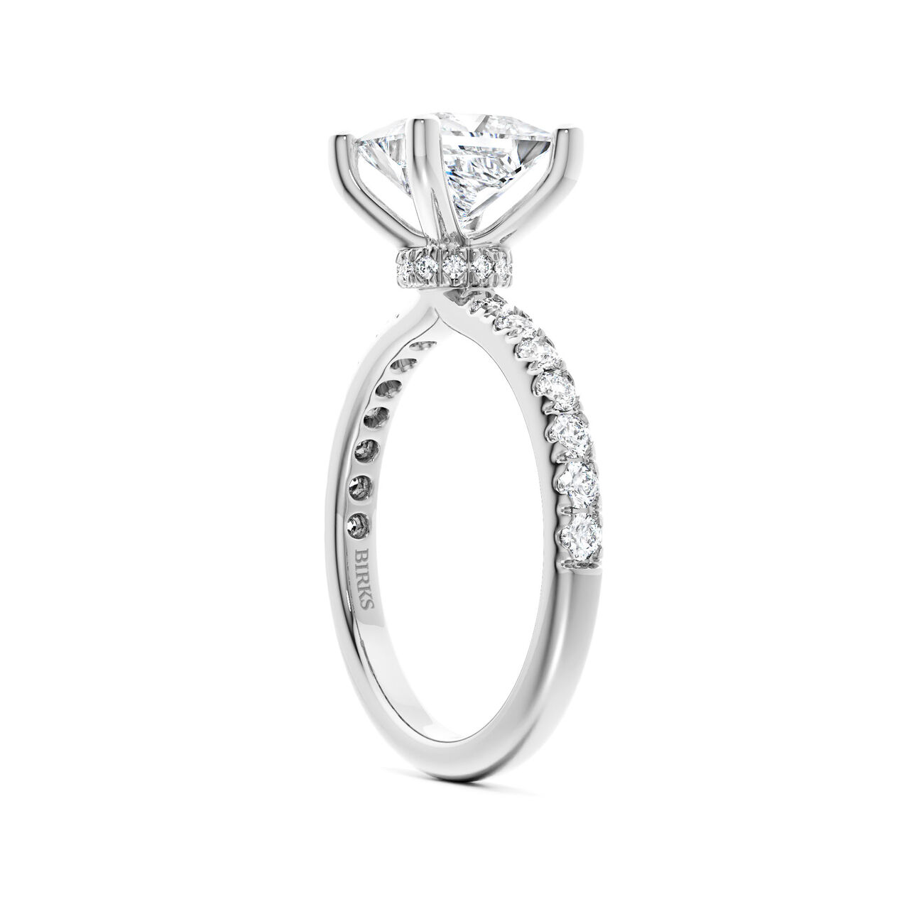 Birks D&eacute;co Princess‑Cut Solitaire Diamond Engagement Ring with Pav&eacute; Band and a Hidden Pav&eacute; Halo in White Gold image number 1