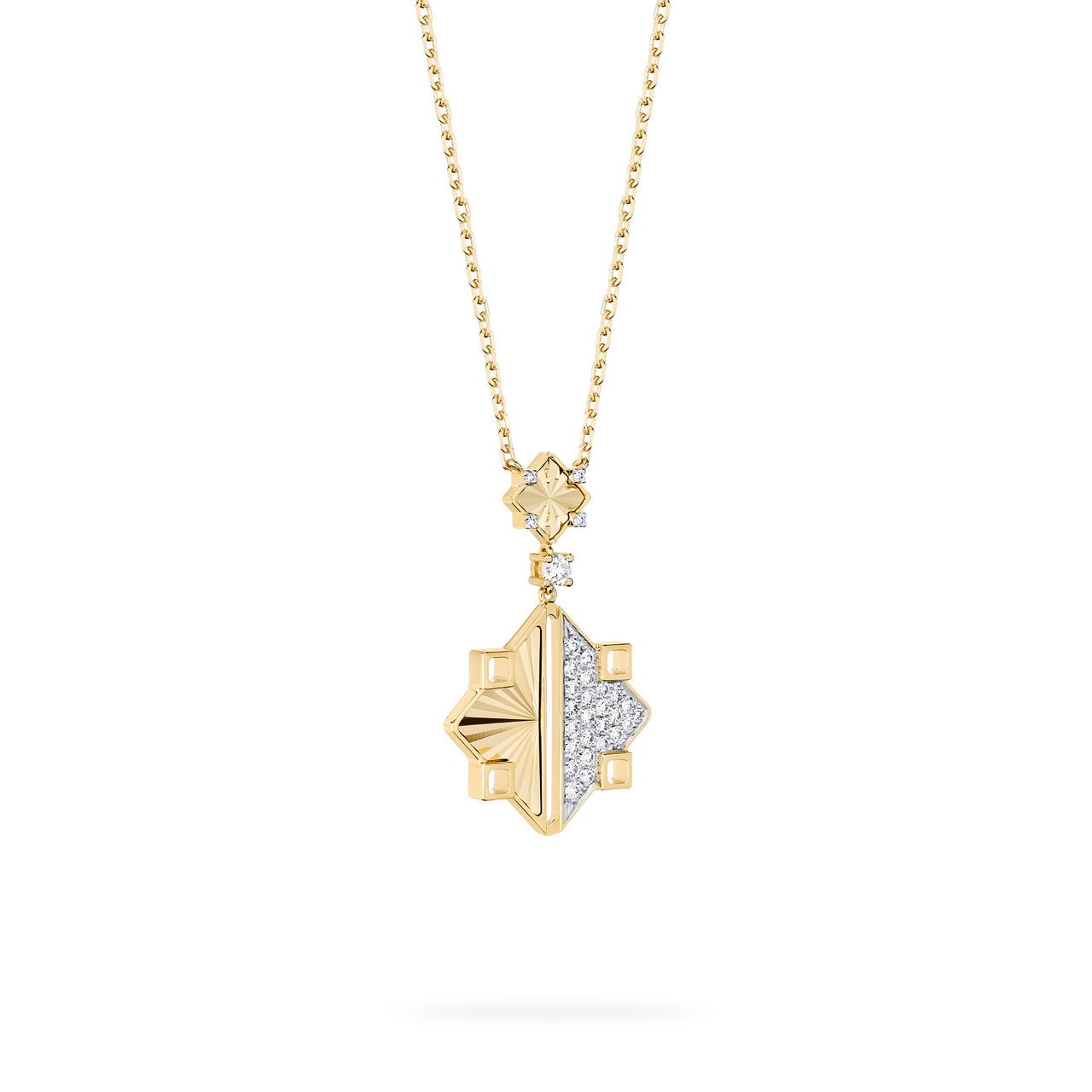 Birks Muse Guilloché Yellow Gold and Diamond Drop Pendant image number 2
