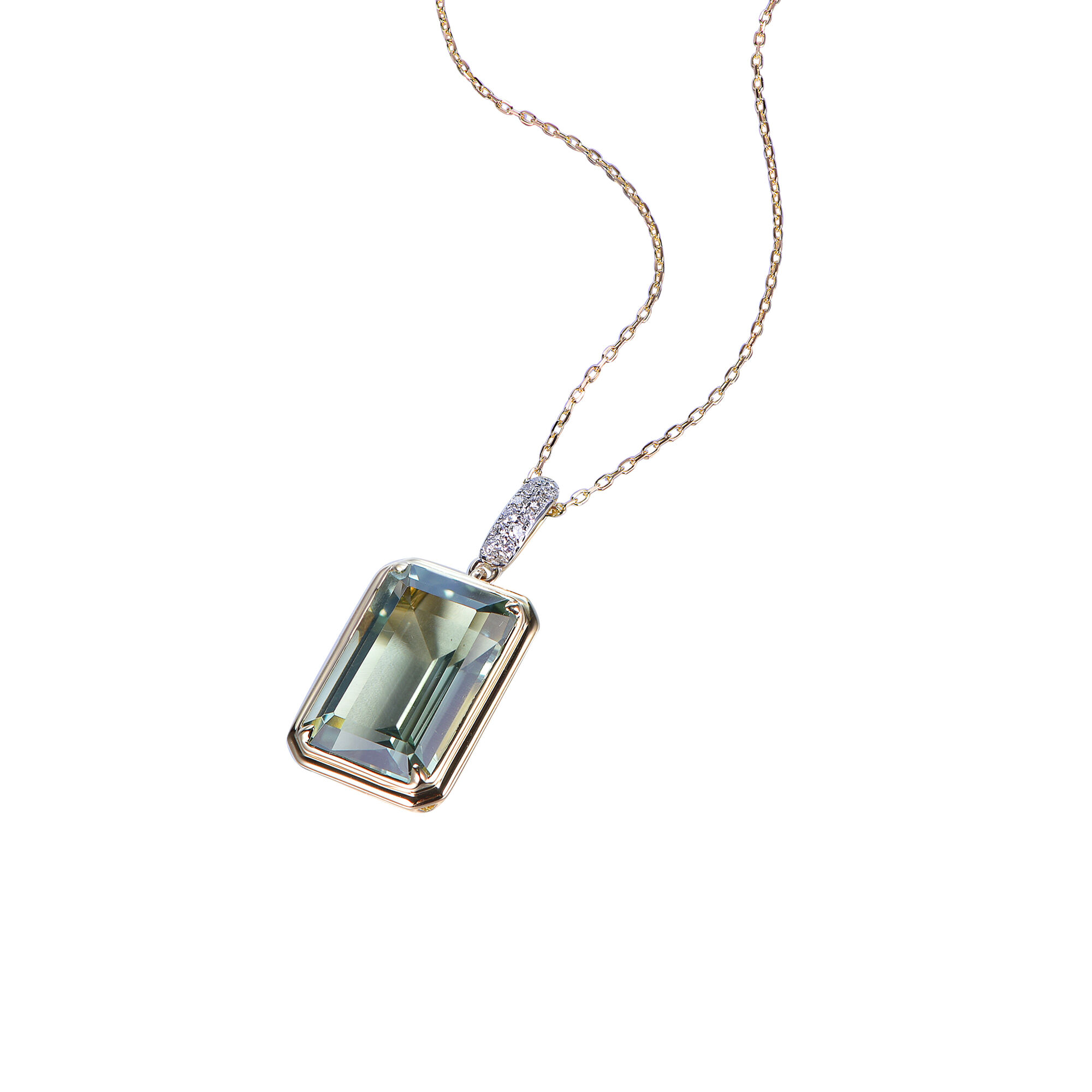 Green Amethyst Pendant in Yellow Gold