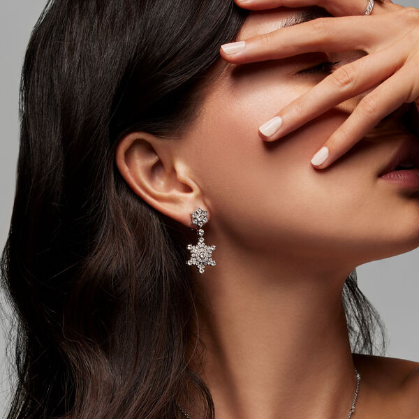 Pendants d'oreilles flocon de neige en or blanc