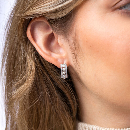 Eclipse White Gold Pearl and Diamond Earrings image number 1