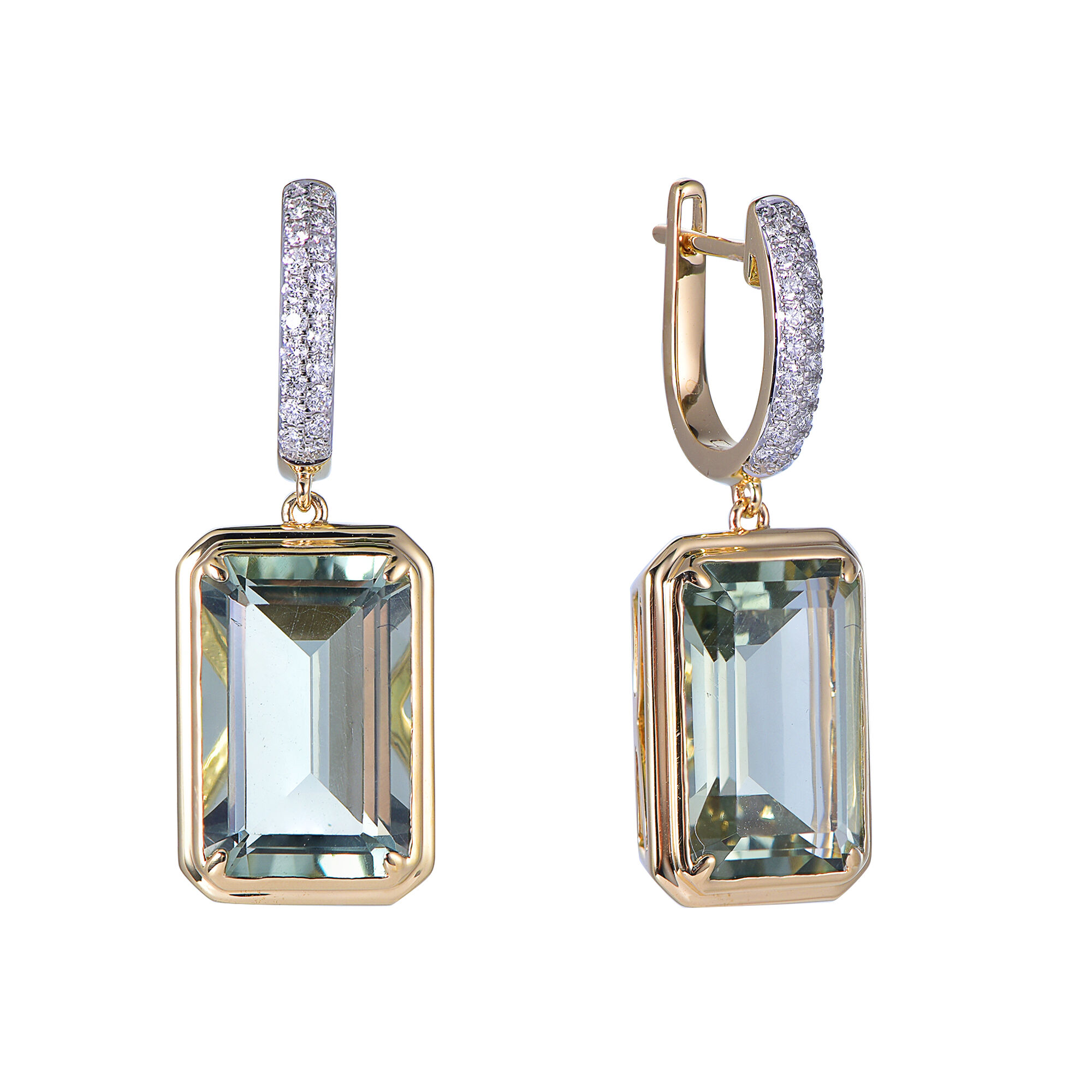 Green Amethyst Earrings in Yellow Gold