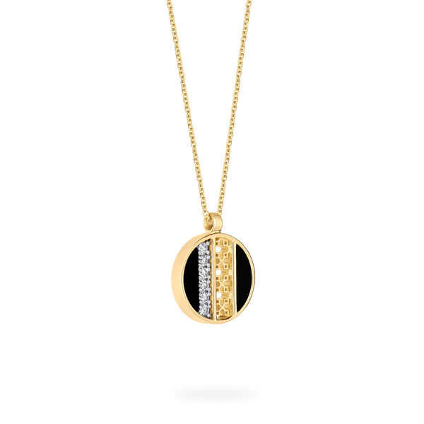 Pendentif médaillon en onyx et diamants, mini (10 mm)