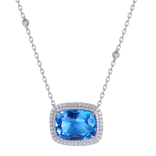 Swiss Blue Topaz and Diamond Pendant in White Gold image number 0