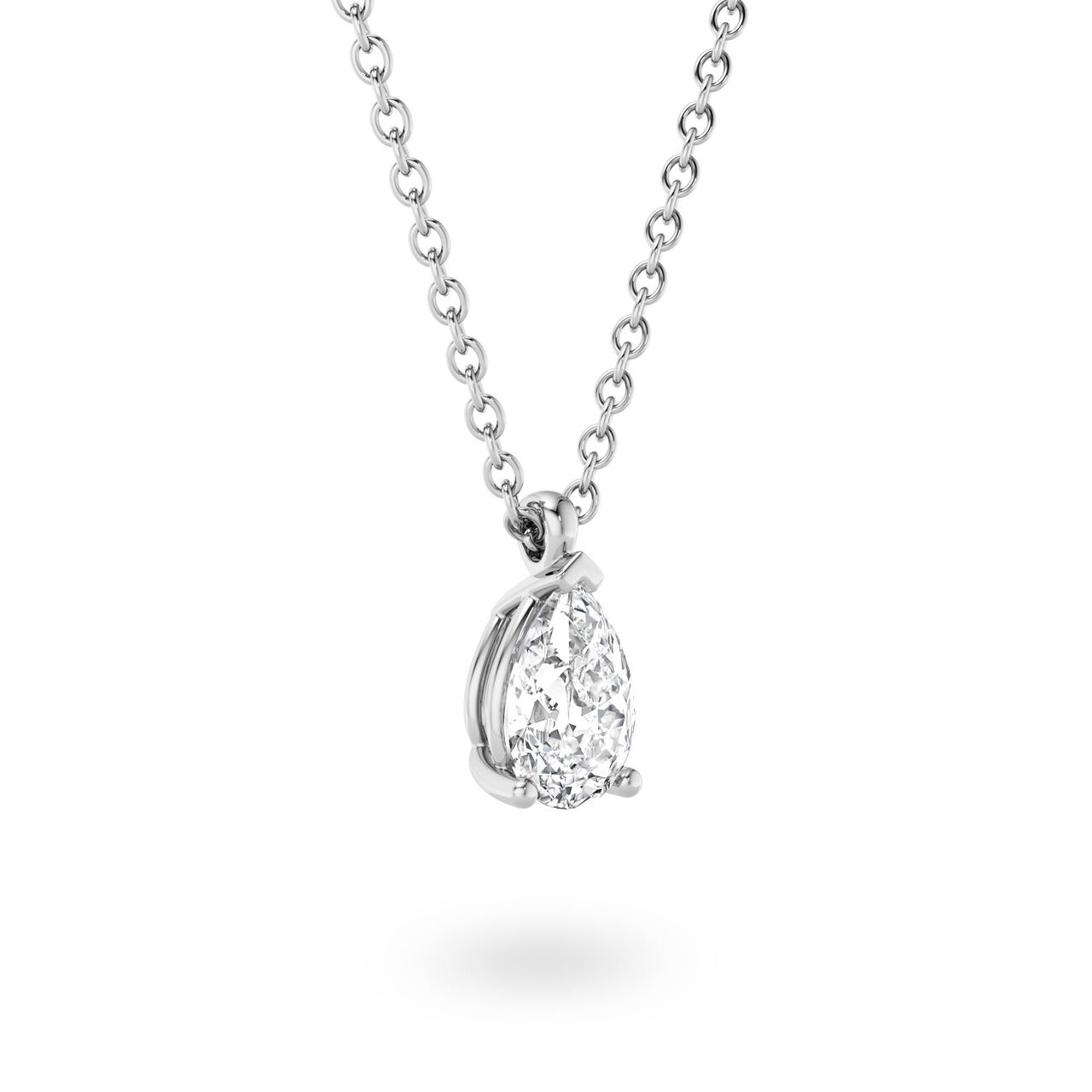 Birks Blue Pear-Cut Solitaire Diamond Pendant in White Gold image number 1