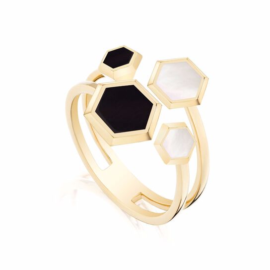 Birks Bee Chic bague en or jaune 18 carats avec nacre et onyx image number 1